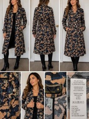 Rebecca Minkoff Tan, Black & Green Camouflage Trench Coat